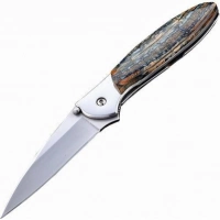 Полуавтоматический складной нож Santa Fe Kershaw Leek, сталь 14C28N, рукоять сталь с накладкой из зуба мамонта купить в Тамбове