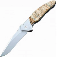 Полуавтоматический складной нож Santa Fe Kershaw Shallot, сталь 14C28N, рукоять сталь с накладкой из зуба мамонта купить в Тамбове